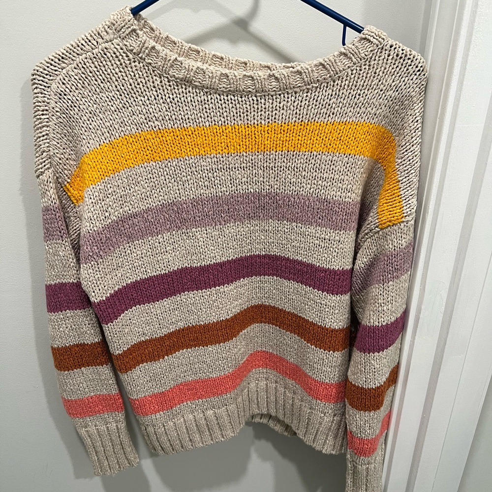Lou & Grey Cream Crew Neck Sweater with Stripes
